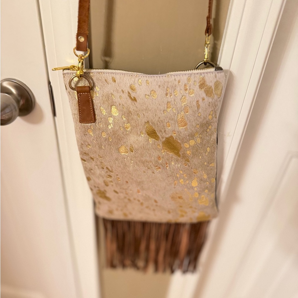 Gold and Brown Fringe Women's Crossbody Bag